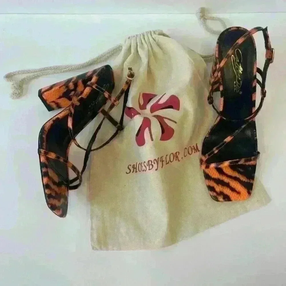 Orange & Black /High Heels Sandals/ Size Us 7